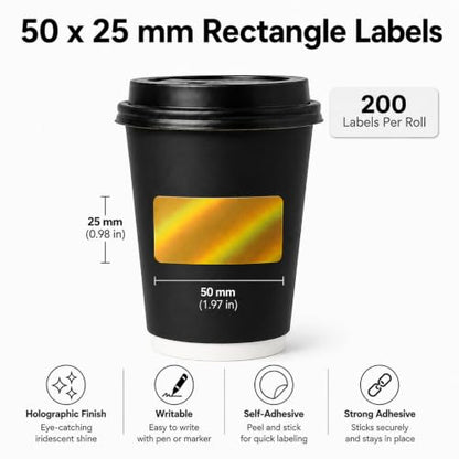Holographic Gold Thermal Labels 1 × 2 Inch Vinyl Stickers 200 PCS - color: Holographic Gold, size: 1 × 2 Inch