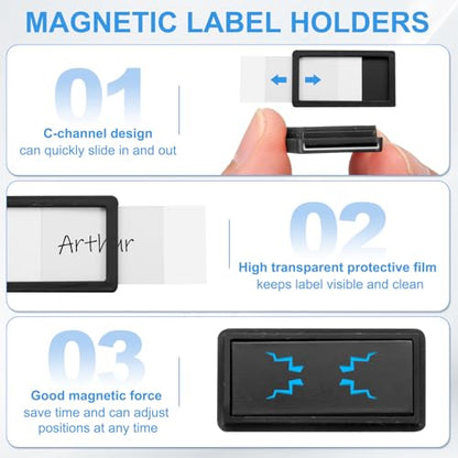 uxcell 20 Pcs Magnetic Label Holders, 1.6 x 0.8 Inch Data Card Holder with Paper Cards and Protective Films for Shelf White Board Toolbox Metal Wall Cabinet Drawer, Black - color: Black, size: 1.6 x 0.8 Inch