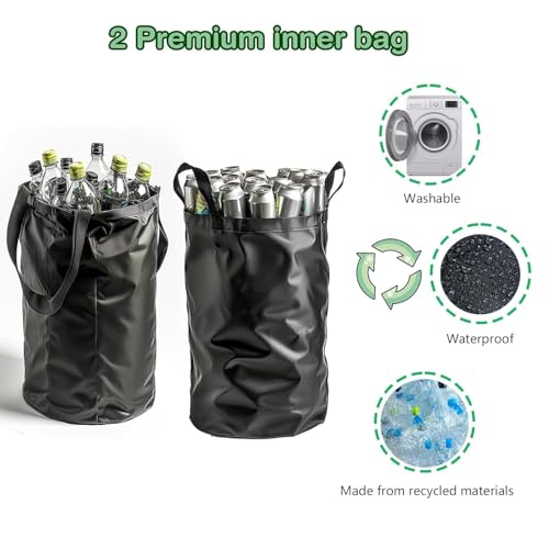 Recycling Bin for Kitchen Indoor Home, Large 100L/ 26 Gallon Recycle Bin with Lid Removeable Reusable Inner Bag Bottle Can Glass Waste Plastice Stickers (Gray, 26 Gallon) - size: Gray-26Gallon