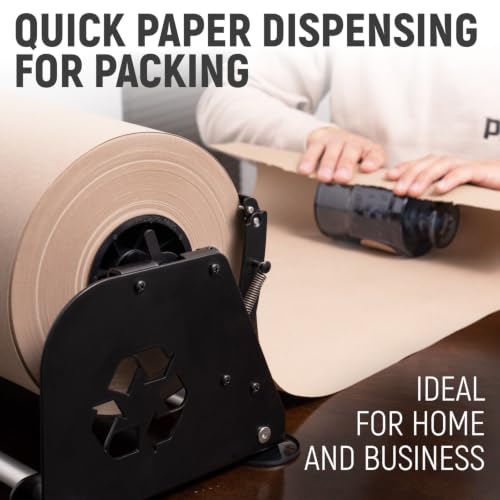 36" Paper Dispenser with Cutter + 75 lb Natural Brown Kraft Paper Roll - color: 1 Roll + Dispenser, size: 36" x 475' 75 Lb