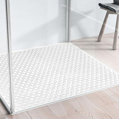 Extra Large Shower Mat, Yonala 47 x 32 Inch Non Slip Shower Mats for Inside Shower, Soft TPE Shower Floor Mat with Suction Cups and Drain Holes, Machine Washable Bathroom Shower Mat, Easy to Clean - color: White