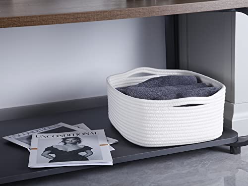 Woven Cotton Rope Storage Basket, Cube Changing Table Organizer for Closet Towels, Baby Nursery Bin, Small Dog Cat Toy Box, Gift Baskets empty (White) - color: White