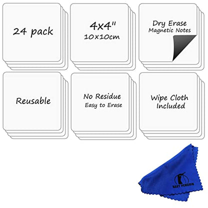 Dry Erase Magnets, 24 Pack 4x4 in, Magnetic Notes for Whiteboard and Fridge - color: White