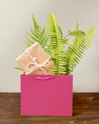 qiqee 24PCS Bright Pink Gift Bags with Ribbon Handles 9.6"x7.9"x4.3" Medium Size Gift Bags (Tissue Paper included, Medium Wide) - color: Bright Pink, size: 24 Count (Pack of 1)