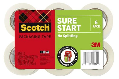 Scotch Sure Start Packing Tape, 1.88 in. x 25 yd Rolls, 3 Pack - size: 18 rolls