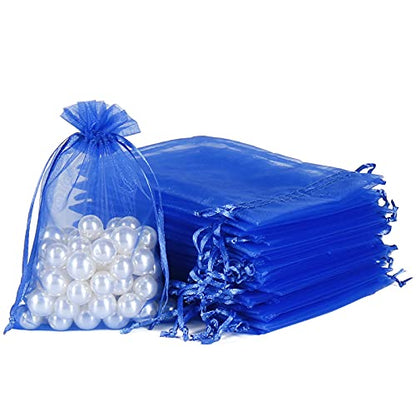 HRX Package Royal Blue Organza Bags 100pcs, 4 x 6 inch Mesh Drawstring Gift Bags Jewelry Pouches Small Sachet for Christmas Candy Party Favor - color: Royal Blue