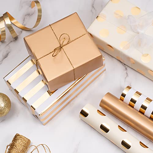WRAPAHOLIC Gold Wrapping Paper Roll - Mini Roll - 3 Rolls - 17 Inch X 120 Inch Per Roll - Gold Foil Birthday Wrapping Paper for Wedding, Christmas, Party, Baby Shower - color: Gold Foil - Stripe/Polka Dot/Solid Gold