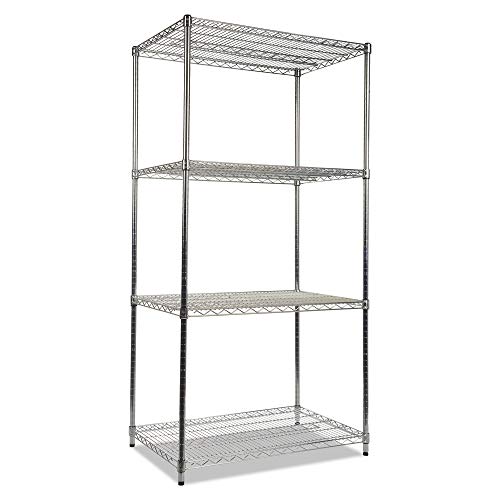Alera ALESW503624SR Industrial Heavy Duty Wire Shelving Starter Kit, 4-Shelf, 36w x 24d x 72h, Silver - color: Silver, size: 36w x 24d x 72h