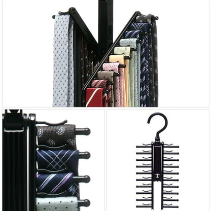 360° Rotating 20 Rows Tie Rack Organizer Space-Saving Closet Storage with Non-Slip Clips Hanger Hook for Tie Scarf Belt Display