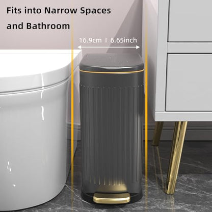 KSSKSS 2.6 Gallon Slim Bathroom Trash Can with Soft Close Lid, 10L Stainless Steel Garbage Can with Removable Liner Bucket, for Narrow Spaces, Bathroom, Bedroom (Gray) - color: Gray