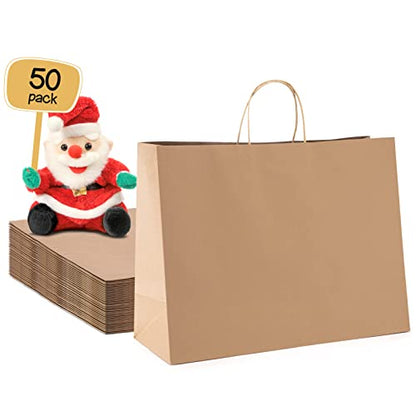 METRONIC Gift Bags with Handles,16x6x12 Recyclable Brown Paper Bags 50Pcs - color: Brown, size: 1 Count (Pack of 50)