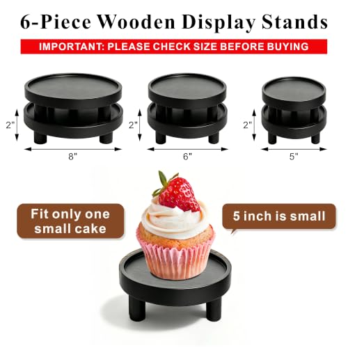 6 PCS 5/6/8 Inch Wooden Risers for Display Wood Pedestal Stand (Black) - color: Black