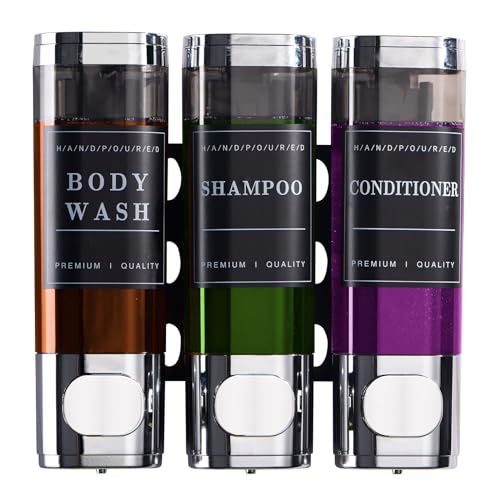 Shower Soap Dispenser Wall Mounted No Drill Shampoo Dispenser for Shower Wall Shampoo and Conditioner Dispenser Bathroom Hotel 3 * 300ml Chrome Self - color: Chrome New