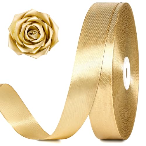 Champagne Gold Satin Ribbon 1 Inch x 100 Yards - color: Champagne Gold
