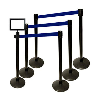 40" HT Retractable Belt Queue Safety Stanchions Barrier Combo Set (6 Posts Bue Belt+SFrame+WBracket) - color: 6 Posts Bue Belt+sframe+wbracket