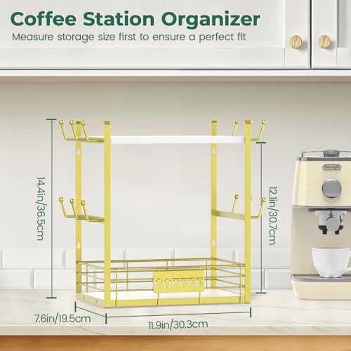 EsLuker.ly Coffee Mug Cup Holder Tree Bar Station Organizer, 2 Tier Gold - color: White + Gold