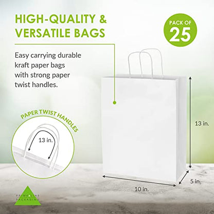Prime Line Packaging White Goodie Bags, 10x5x13 Inch, 25 Pack