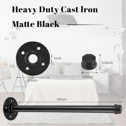 Barydat 12 Set 12 Inch Industrial Pipe Clothing Rack with Screws Set Wall Mounted Industrial Pipe Clothes Bar Closet Poles for Hanging Clothes Black Clothes Hanging Rod for Retail Boutique Display