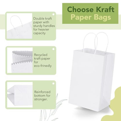 MESHA 200Pcs White Gift Bags 5.25x3.75x8 Small Paper Bags with Handles Bulk - color: White 5.25x3.75x8 Inch, size: 1 count (Pack of 200)