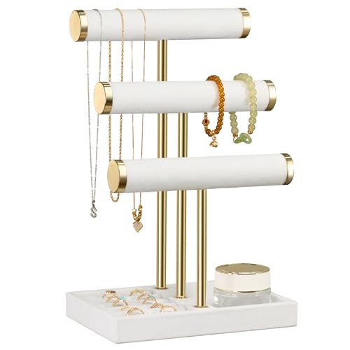 Jewelry Organizer Stand Display, 3 Tier Velvet Bracelet Holder, White - color: White, size: Standard