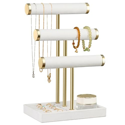 Jewelry Organizer Stand Display, 3 Tier Velvet Bracelet Holder, White - color: White, size: Standard