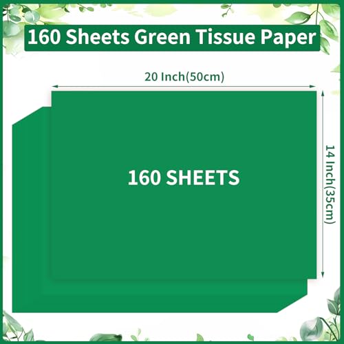 woric 160 Sheets Green Tissue Paper for Gift Bags 20 X 14 Inches - color: Green