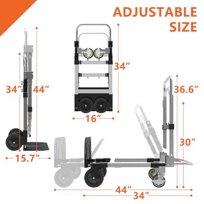 3-in-1 Folding Hand Truck, 500 lb Heavy Duty Steel Dolly - color: Silver