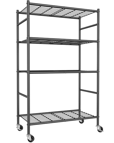 Sakugi 4-Tier Storage Shelves 33.1" x12.6" x58.9" Black with Wheels - color: Black, size: 33.1W x 12.6D x 58.9H(4T)