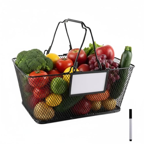 Garden Harvest Basket,Metal Wire Storage Basket with Handle,Large Food Baskets,Garden Baskets for Gathering Vegetables,Fruits,Kitchen,Picnic,Black