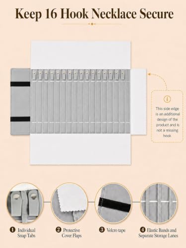 Travel Necklace Organizer, Tangle Free Jewelry Case, 16 Slots - color: Black and Gray