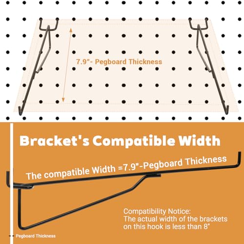 10-Pack Pegboard Shelf Hooks, 8" Black Metal Pegboard Shelf Brackets, Heavy Duty Peg Board Shelving Organizer Accessories for Garage Workshop Storage System