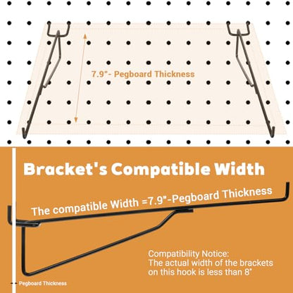 10-Pack Pegboard Shelf Hooks, 8" Black Metal Pegboard Shelf Brackets, Heavy Duty Peg Board Shelving Organizer Accessories for Garage Workshop Storage System