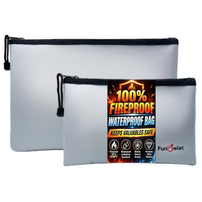Fireproof Waterproof Money Document Bag, 2Pack Safe Pouch Gray - color: Gray