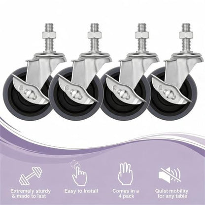 Caster Wheels, 3" Locking Swivel Stem Casters Set of 4, M10-1.5x25mm(Screw Diameter 10 mm, Length 25 mm) Rubber Casters with 360 Degree No Noise Wheels for Furniture - color: M10-1.5x25mm