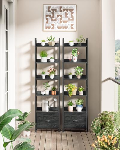 Furologee 6 Tier Bookshelf with Drawer, Tall Narrow Bookcase, Black Oak - color: Black Oak, size: 6 Tier
