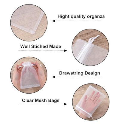 G2PLUS 25PCS White Organza Bags, 5x7 inches Sheer Mesh Jewelry Pouches - color: White