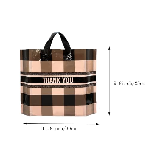 50 Count 9.8'' x 11.8'' Plaid Plastic Merchandise Thank You Bags with Handle - Perfect for Parties, Favors, Goodies - color: Green