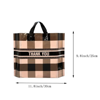 50 Count 9.8'' x 11.8'' Plaid Plastic Merchandise Thank You Bags with Handle - Perfect for Parties, Favors, Goodies - color: Green