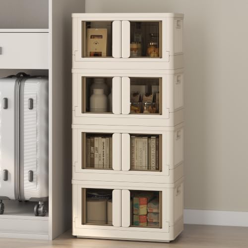 FLEXIMOUNTS 150 QT Stackable Plastic Storage Bins With Lids, Milky White - color: Milky White, size: 37 Qt-4 Pack