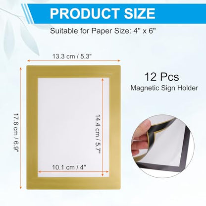 PATIKIL 4 x 6 Inch Magnetic Sign Holder, 12Pcs Self-Adhesive Soft Magnetic Border Wall Mount PVC Picture Frames Document Holder for Wall Window Home Office Store Poster, Gold - color: Gold