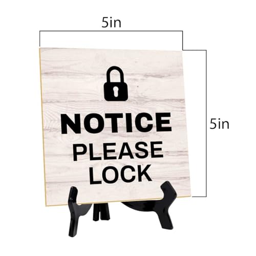 Notice Please Lock 5"x 5" Square Table Sign With Acrylic Easel | General Office Notices & Business Table Signs - color: Notice Please Lock