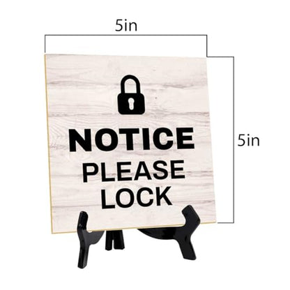 Notice Please Lock 5"x 5" Square Table Sign With Acrylic Easel | General Office Notices & Business Table Signs - color: Notice Please Lock