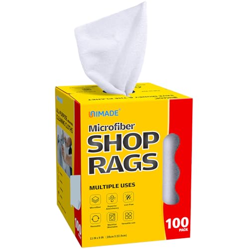 UNIMADE Shop Rags, 100 Sheets Microfiber Cleaning Cloth - color: White
