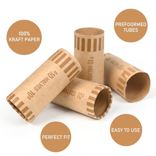 LLIKED 72 PCS Preformed Coin Wrappers Rolls-Halves, Brown - size: 72 Halves Coin Rolls