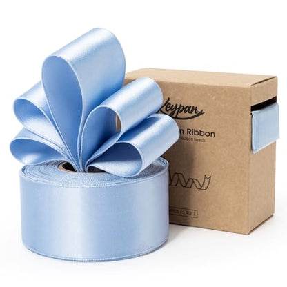 Keypan Blue Satin Ribbon Double-Faced Wired 1-1/2 Inch x 10 Yards - color: Light Blue, size: 1-1/2"
