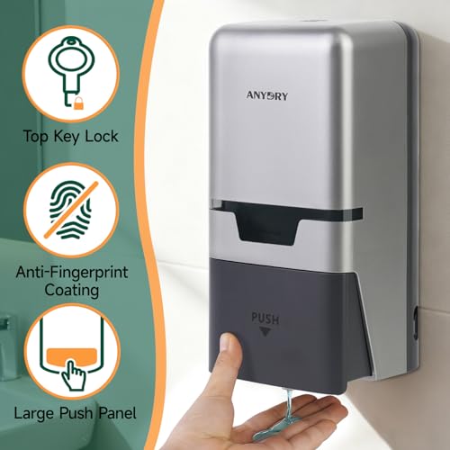 anydry Manual Liquid Soap Dispenser Wall Mount 27oz Large Capacity Silver - color: Silver