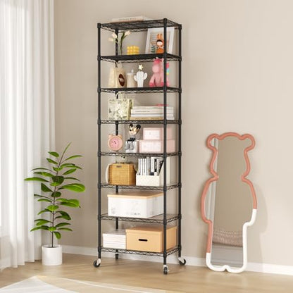 SINGAYE 8 Shelves Storage Wire Shelf Closet Metal Shelving Pantry Wheels - color: Black, size: 8Tier/12"D X 22"W X 74"H