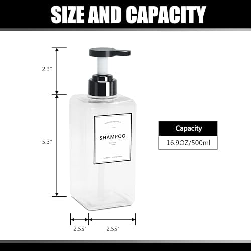 Soap Dispenser Set, YACAYACE 16.9oz Clear Shampoo and Conditioner - color: Clear, size: 2.5"L x 2.5"W x 7.6"H