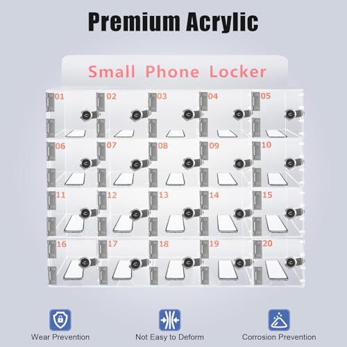 20 Slots Cell Phone Locker Box, Acrylic Cell Phone Storage Cabinet with Individual Key Locks Desktop & Wall Mounted Phone Organizer for Office School Factory - size: 20-Slot Acrylic