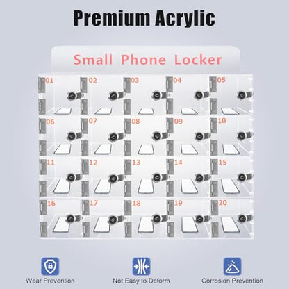 20 Slots Cell Phone Locker Box, Acrylic Cell Phone Storage Cabinet with Individual Key Locks Desktop & Wall Mounted Phone Organizer for Office School Factory - size: 20-Slot Acrylic